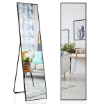 Costway 160 x 40 cm viso ilgio veidrodis 2 viename stovimas veidrodis ir sieninis veidrodis pagamintas i&scaron; nedūžtančio juodo stiklo