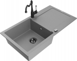 Granitinė virtuvinė plautuvė Mexen Leo su mai&scaron;ytuvu ir sifonu, Grey+Black