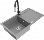 Granitinė virtuvinė plautuvė Mexen Leo su mai&scaron;ytuvu ir sifonu, Grey+Black