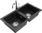 Granitinė virtuvinė plautuvė Mexen Mario su mai&scaron;ytuvu ir sifonu, Metallic black/silver+Chrome