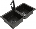 Granitinė virtuvinė plautuvė Mexen Mario su mai&scaron;ytuvu ir sifonu, Metallic black/gold+Black