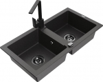 Granitinė virtuvinė plautuvė Mexen Mario su mai&scaron;ytuvu ir sifonu, Black granite+Black
