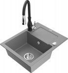 Granitinė virtuvinė plautuvė Mexen Enzo su mai&scaron;ytuvu ir sifonu, Grey+Black