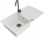 Granitinė virtuvinė plautuvė Mexen Leo su mai&scaron;ytuvu ir sifonu, White+Black