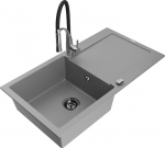 Granitinė virtuvinė plautuvė Mexen Leo su mai&scaron;ytuvu ir sifonu, Grey+Black/Chrome