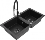 Granitinė virtuvinė plautuvė Mexen Mario su mai&scaron;ytuvu ir sifonu, Metallic black/silver+Black/Chrome