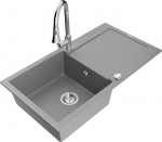 Granitinė virtuvinė plautuvė Mexen Leo su mai&scaron;ytuvu ir sifonu, Grey+Chrome