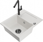 Granitinė virtuvinė plautuvė Mexen Enzo su mai&scaron;ytuvu ir sifonu, White+Black