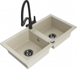 Granitinė virtuvinė plautuvė Mexen Mario su mai&scaron;ytuvu ir sifonu, Beige+Black