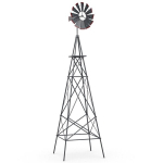 Costway metalinė vėjo turbina su 4 atraminėmis kojomis Orui atsparus vėjo malūnas sodo kiemui 67 x 67 x 253 cm pilkas