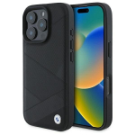BMW telefono dėklas Crossing Lines&ldquo; i&scaron; odos iPhone 16 Pro Max&ldquo; - juodos spalvos