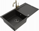 Granitinė virtuvinė plautuvė Mexen Leo su mai&scaron;ytuvu ir sifonu, Metallic black/gold+Gold