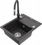 Granitinė virtuvinė plautuvė Mexen Enzo su mai&scaron;ytuvu ir sifonu, Black granite