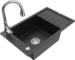 Granitinė virtuvinė plautuvė Mexen Elias su mai&scaron;ytuvu ir sifonu, Metallic black/silver+Chrome