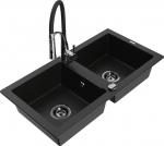 Granitinė virtuvinė plautuvė Mexen Mario su mai&scaron;ytuvu ir sifonu, Black+Black/Chrome