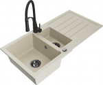 Granitinė virtuvinė plautuvė Mexen Andres su mai&scaron;ytuvu ir sifonu, Beige+Black
