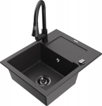 Granitinė virtuvinė plautuvė Mexen Enzo su mai&scaron;ytuvu ir sifonu, Black granite+Black