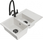 Granitinė virtuvinė plautuvė Mexen Gaspar su mai&scaron;ytuvu ir sifonu, White+Black