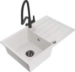 Granitinė virtuvinė plautuvė Mexen Bruno su mai&scaron;ytuvu ir sifonu, White+Black