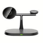 Magnetinė belaidė įkrovimo stotelė 3-in-1, Juoda