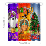 &Scaron;ventinė du&scaron;o užuolaida &bdquo;Happy Hallothanksmas&ldquo; su kabliukais, Du&scaron;o užuolaida 180,34cm*180,34cm