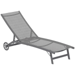 "Outsunny" gultas su ratukais, sodo gultas, aliuminio gultas su 5 kryptimis reguliuojamu atlo&scaron;u, oro sąlygoms atsparus kempingo gultas, sodo gultas, kurio keliamoji galia iki 150 kg, skirtas sodui, paplūdimiui, baseinui, tamsiai pilkos spalvos, Tamsi ...