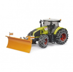 Traktorius Bruder Claas Axion 950 su sniego plūgu ir ratų grandinėmis