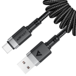 Acefast C14-04 USB-A į USB-C Pavasarinis Laidas 3A Greitas Įkrovimas ir Duomenų Sinchronizavimas Lankstus Spiralinio Dizaino Juodas
