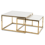 Kvadratinis kavos staliukas 2in1 rinkinys Glamour Bench White Marble Gold TENOR