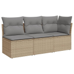 Trivietė sodo sofa，Lauko sofa su pagalvėlėmis, smėlio spalvos, poliratanas CFE22715