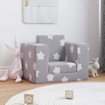 Vaiki&scaron;ka sofa，Vaikų sofa-lova, pilka, mink&scaron;tas pliu&scaron;as, su žvaigždėmis CFE47789