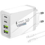 Įkrovimo Adapteris 4 Įrenginiams (USB-A + USB-C) su Type-C laidu, 5V 2A PrimePick