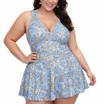 Moteri&scaron;ka maudymosi suknelė su pilvą formuojančiu efektu Saitdress, mėlyna, 2XL