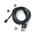 magnetinis usb kabelis 3in1 microusb, c tipo usb, "lightning" 100 cm juodas