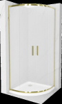 Pusapvalė du&scaron;o kabina Mexen Rio F su padėklu ir sifonu, matinė, Gold+White/Gold, 90 x 90 cm