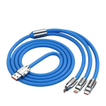 3-in-1 USB Greito Įkrovimo Kabelis - IPhone/Type-C/Micro USB, Mėlyna