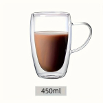 Dvigubų Sienelių Borosilikatinis Stiklinis Puodelis Arbatai ir Kavai, 450 ml