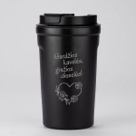 Metalinis termopuodelis "Gardžios kavelės, gražios dienelės" (400ml), Juoda