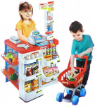 Mega supermarketas su kasa, prekystaliu ir vežimėliu