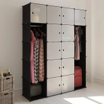 Modulinė spinta, 14 skyrių, juoda/balta, 37 x 146 x 180,5 cm, juoda, Juoda