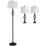 Vintažinis 3 lempų rinkinys: 2 stalinės ir 1 pastatoma, metalas ir medvilnė, juoda+balta