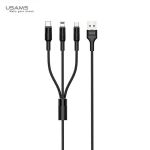 USAMS Kabel pleciony U5 3w1 1,5m 2A czarny|black (lightning|microUSB|USB-C) SJ2193IN101 (US-SJ219)