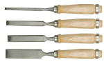 Medžio kaltų komplektas 4vnt. 6&ndash;12&ndash;18&ndash;24mm 140mm anglinis plienas ergonomi&scaron;kos medinės rankenos 25500 TOYA
