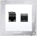 Simon 54 Dvigubas Rj45 Lizdas, Cat.6, Ekranuotas, Baltas