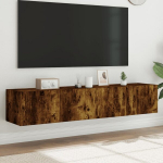Sieninės tv spintelės su led, 2vnt., dūminės ąžuolo, 80x35x31cm