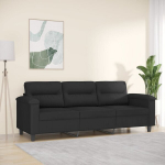 Trivietė sofa, juodos spalvos, 180cm, mikropluo&scaron;to audinys