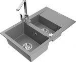 Granitinė virtuvinė plautuvė Mexen Gaspar su mai&scaron;ytuvu ir sifonu, Grey/Chrome