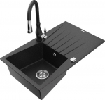 Granitinė virtuvinė plautuvė Mexen Cesar su mai&scaron;ytuvu ir sifonu, Metallic black/silver/black