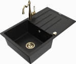 Granitinė virtuvinė plautuvė Mexen Bruno su mai&scaron;ytuvu ir sifonu, Black/Gold
