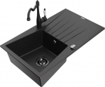 Granitinė virtuvinė plautuvė Mexen Cesar su mai&scaron;ytuvu ir sifonu, Metallic black/silver/black